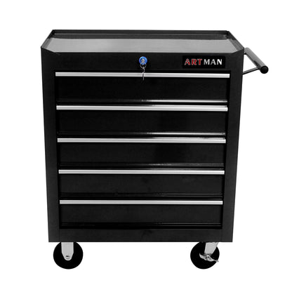 Witaxima 5-Drawer Tool Chest with Wheels & Lock, 24.25x12.99x29.33in Black Metal Tool Storage Cabinet for Garage Workshop, Heavy-Duty Rolling Tool Cart