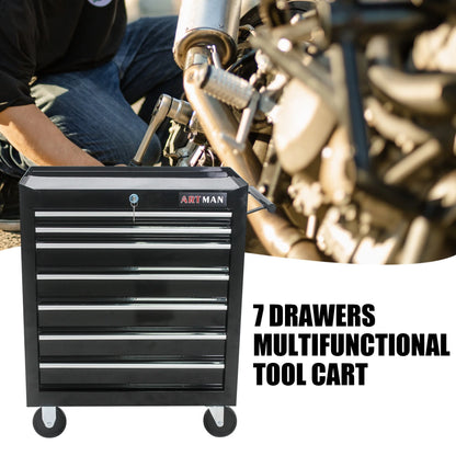 7-Drawer Rolling Tool Chest with Wheels, Metal Tool Cart Storage Cabinet with Lock, Tool Box Storage Organizer for Garage, Warehouse, Workshop, Repair Shop, Blue