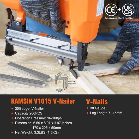 KAMSIN V1015 30 Gauge Pneumatic Framing Nail Gun, Picture Frame V Nailer 5/16'' to 19/32'', 1 Piece