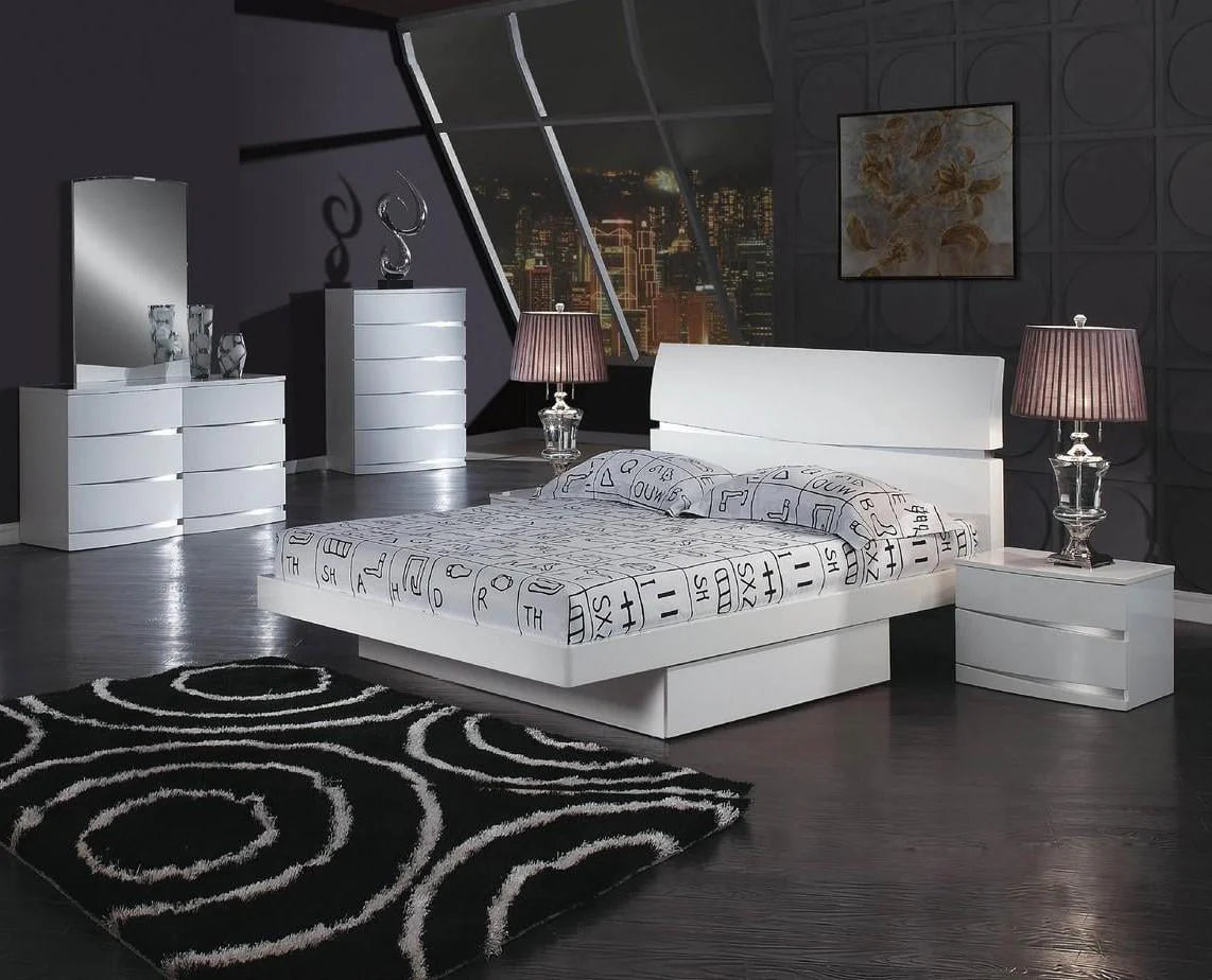 White High Gloss Finish Storage King Size Bed Global United Wynn