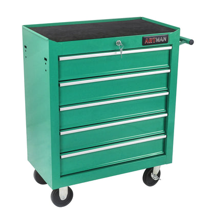 Lisonu 5-Drawer Rolling Tool Chest, Mobile Tool Storage Cabinet with Locking System & Wheels, Heavy-Duty Steel Organizer for Garage and Workshop, Green