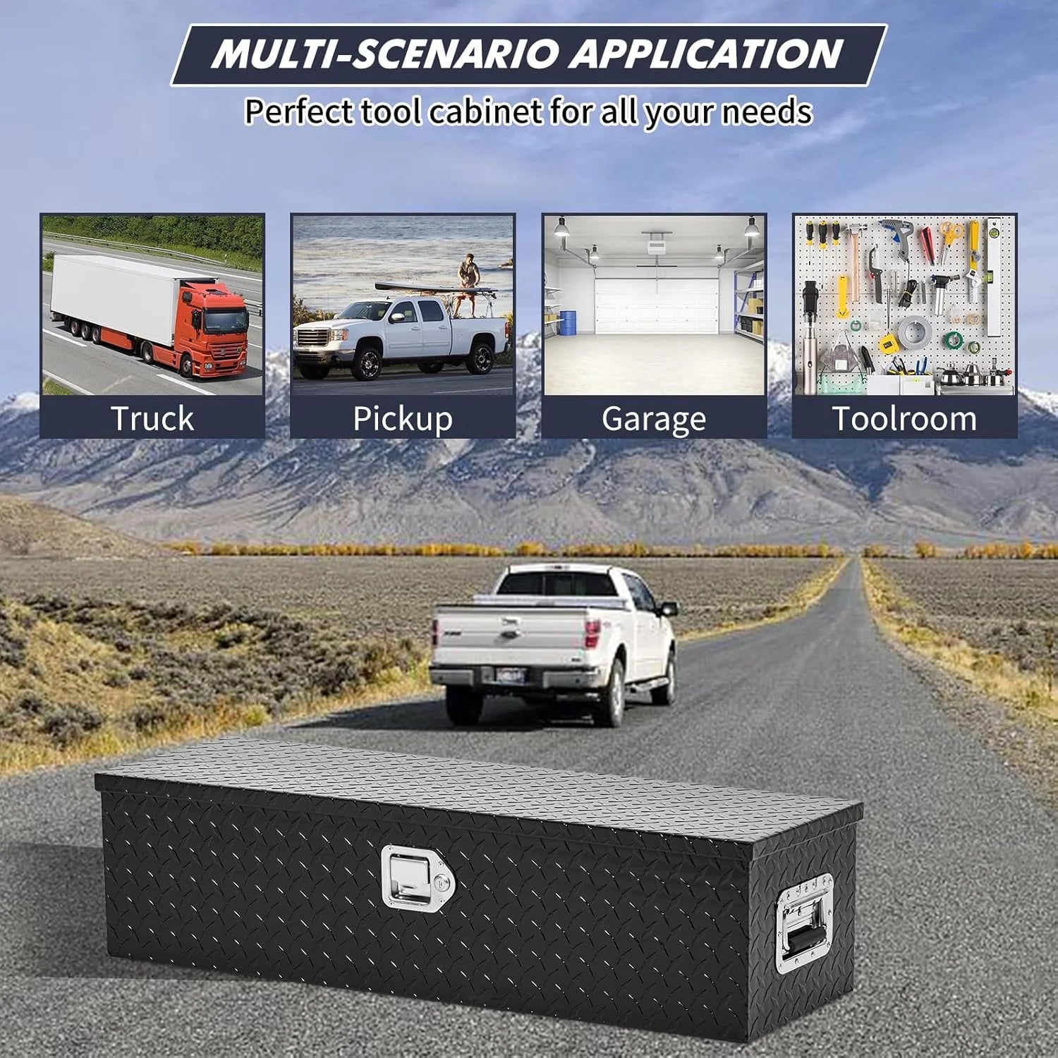 Mescukay 48" Aluminum Truck Tool Box for Pickup Truck Bed RV Toolbox, Heavy Duty Tool Storage Box, Waterproof Storage Organizer Chest with Handle and Lock, 48"x15"x15"