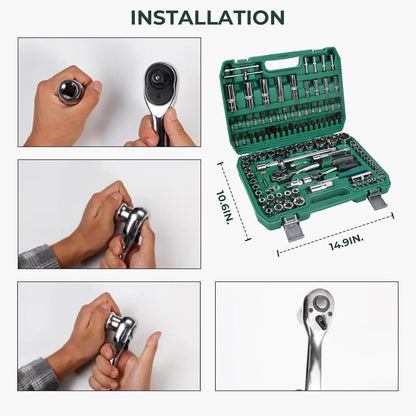 108pcs 1/2" 1/4" Socket and Drive Tool Set Mechanics Tools Kit Sockets Ratchet Wrench Set Metric Drive Socket Set, 1/2" 1/4" Drive Sizes with Plastic Toolbox