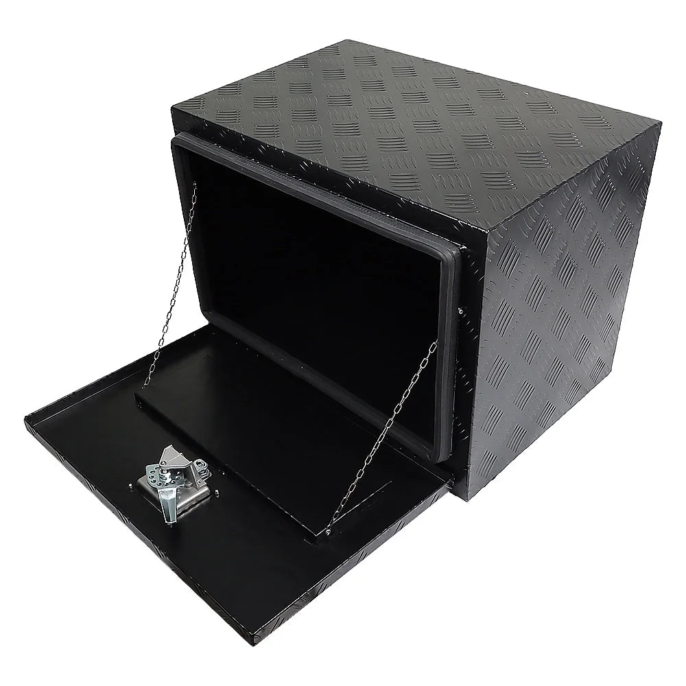 findmall 24 Inch Aluminum Diamond Plate Tool Box Trailer Tongue Box Chest Box Pickup Truck ATV Underbody RV Storage Box Organizer With Lock Key, Black