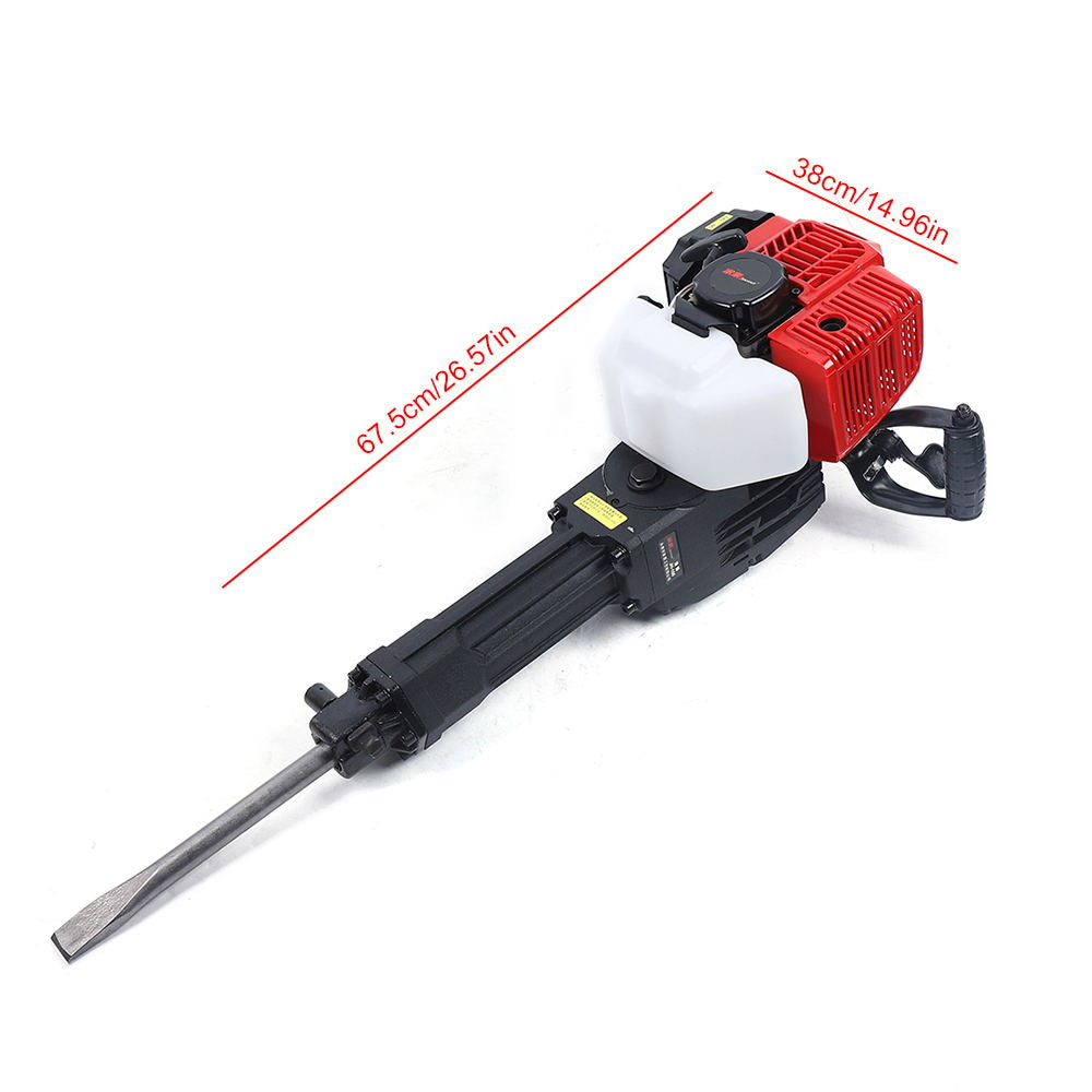 Wuzstar 52cc 2 Stroke Gas Demolition Jack Hammer Concrete Breaker Drill with 2 Chisels 6500RPM 1900W