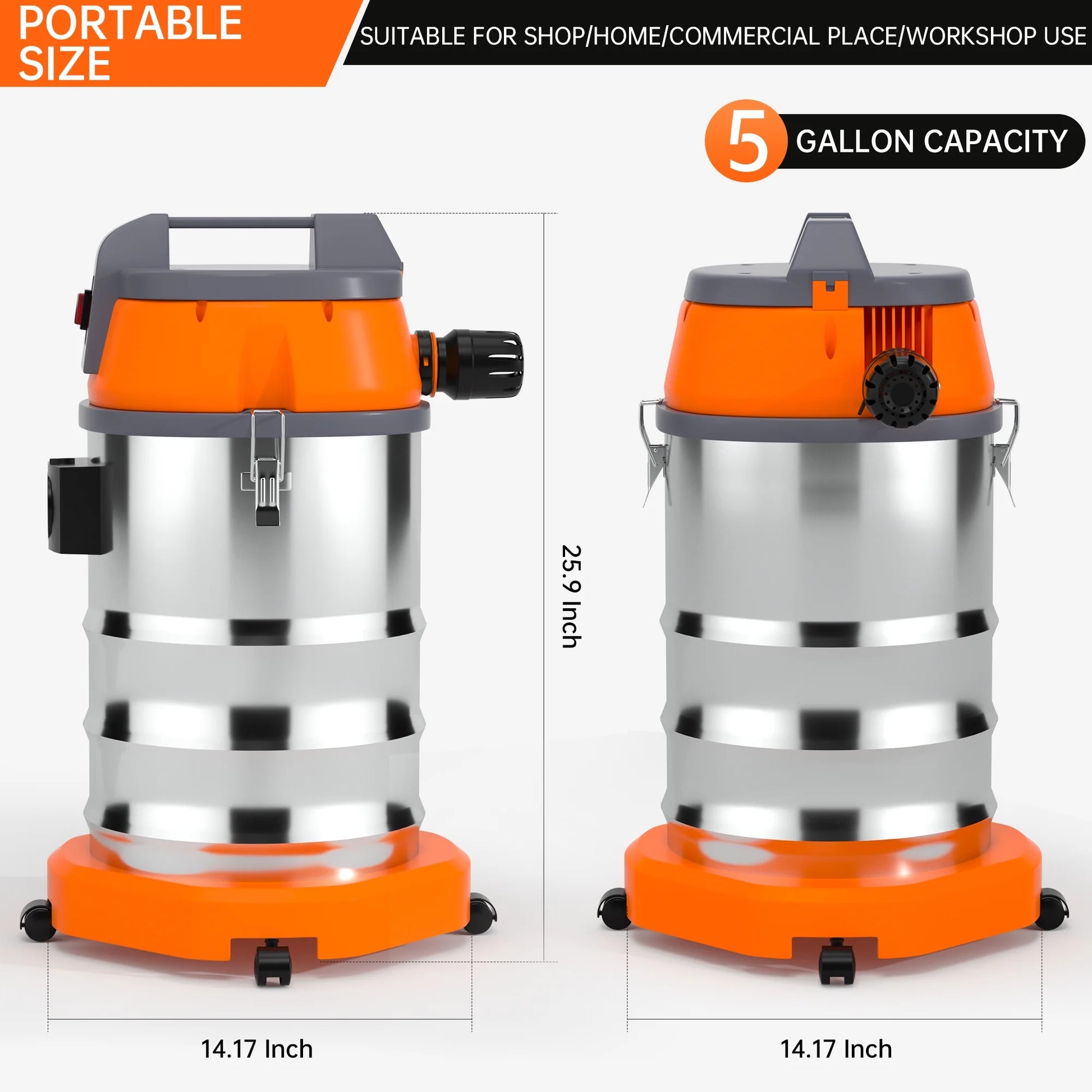 TOPTENG Wet Dry Vacuum Cleaner, 10 Gallon 3200w 8 Peak Stainless Steel Shop Vacuum Wet and Dry, with Filter and Attachments for House Garage Workshop Car