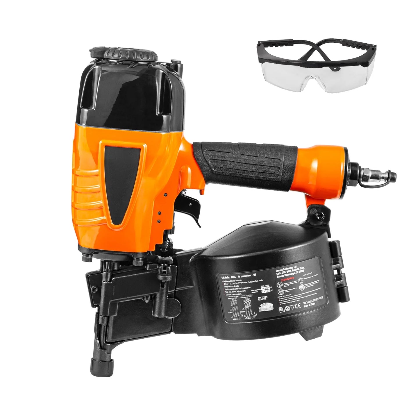 KFFKFF Pneumatic Coil Siding Nailer CN65, Adjustable 1-1/4" to 2-1/2" 15 Degree, 70-120PSI, Ideal for Siding, Sheathing, Woodworking, Fencing, and Decking