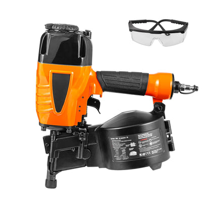 KFFKFF Pneumatic Coil Siding Nailer CN65, Adjustable 1-1/4" to 2-1/2" 15 Degree, 70-120PSI, Ideal for Siding, Sheathing, Woodworking, Fencing, and Decking