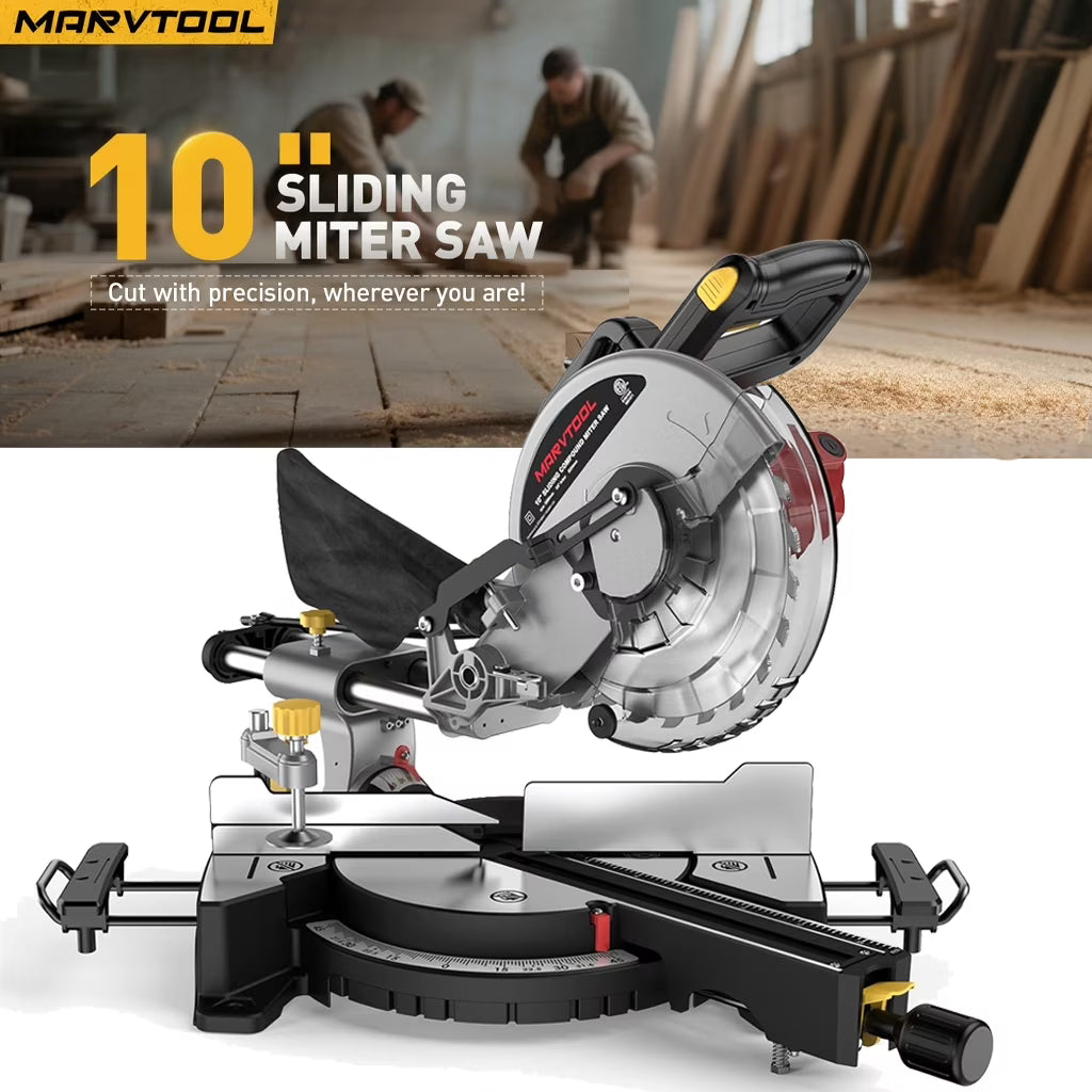MarvTool 10-inch Sliding Compound Miter Saw Single Bevel 0-45? with Extension Table 36T Blade