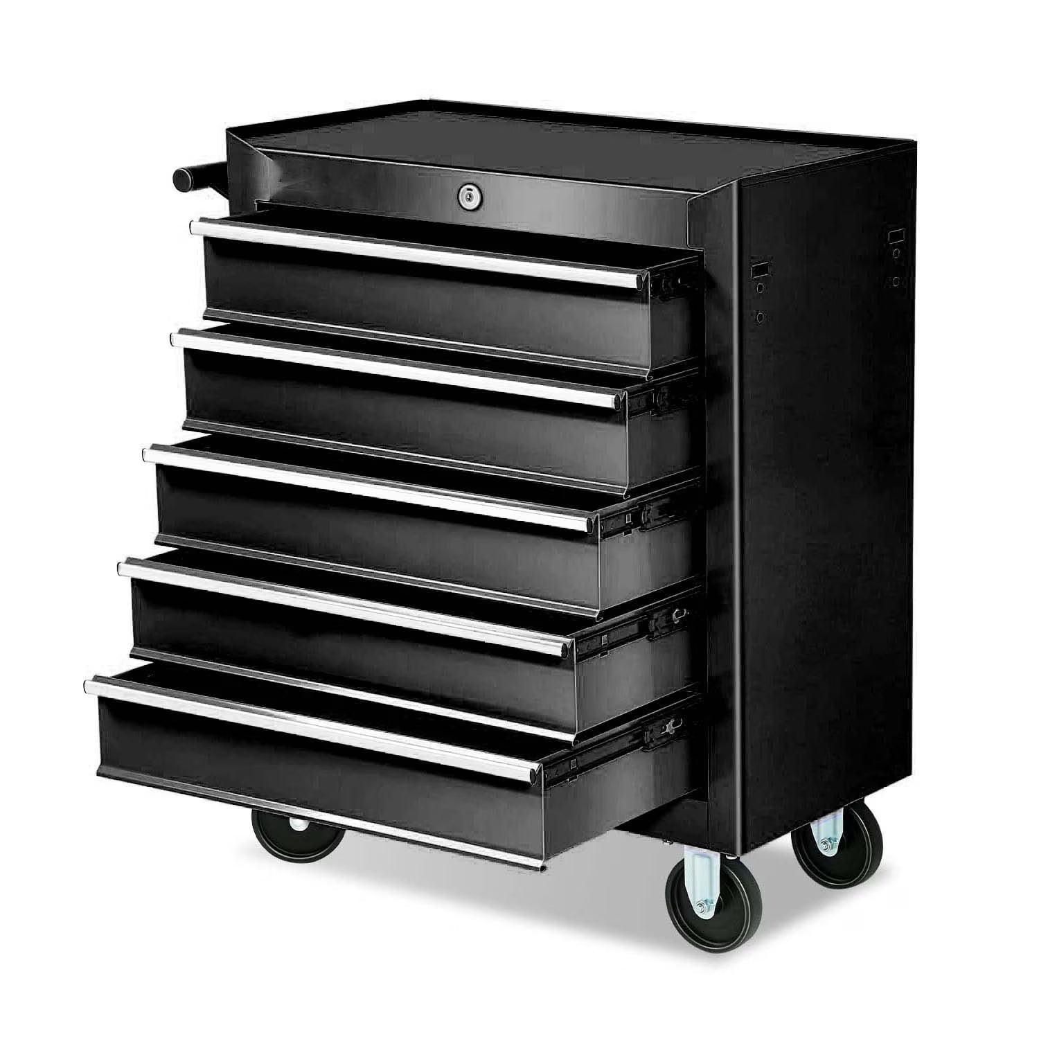 POVANLI 5 Drawers Rolling Tool Chest Cabinet with Wheels, Tool Storage Cabinet and Tool Box Organizer for Garage Warehouse Workshop, Black