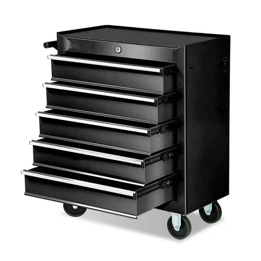 POVANLI 5 Drawers Rolling Tool Chest Cabinet with Wheels, Tool Storage Cabinet and Tool Box Organizer for Garage Warehouse Workshop, Black