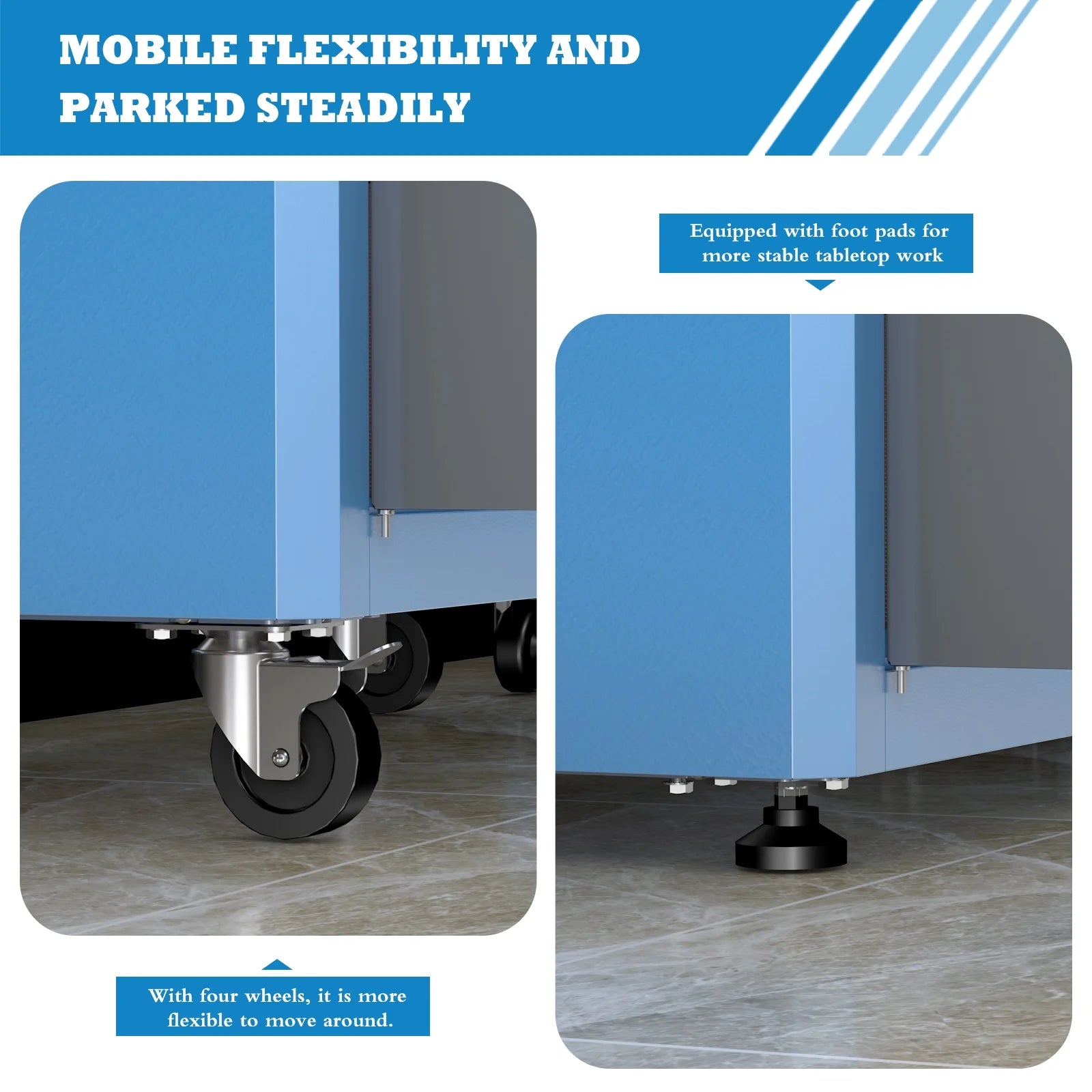 Upgraded Metal Tool Chest on Wheels, 2 Locking Doors, 360? Casters & Foot Pads, Large Capacity Mobile Tool Cabinet with Adjustable Organizer