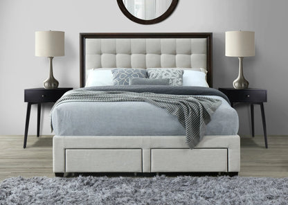 DG Casa Soloman Upholstered Panel Bed Frame with Storage Drawers and Wood Trim Tufted Headboard, King Size in Beige Linen Style Fabric...