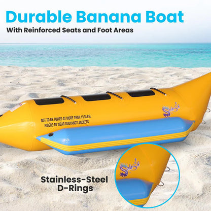 SereneLifeHome 3 Person Inflatable Banana Boat, Includes Storage Bag, Foot Pump, and Repair Kit, Tough and Thick, Reinforced Seats and Foot Areas, Easy Inflation and Deflation