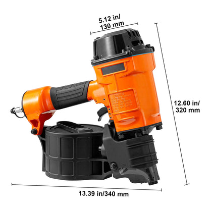 KFFKFF Pneumatic Coil Siding Nailer MCN70, Compatible with 1-3/4" to 2-3/4" Nails, 15 Degree Angle, 70-120PSI, Ideal for Pallets, Crates, Frames, Siding & Fences