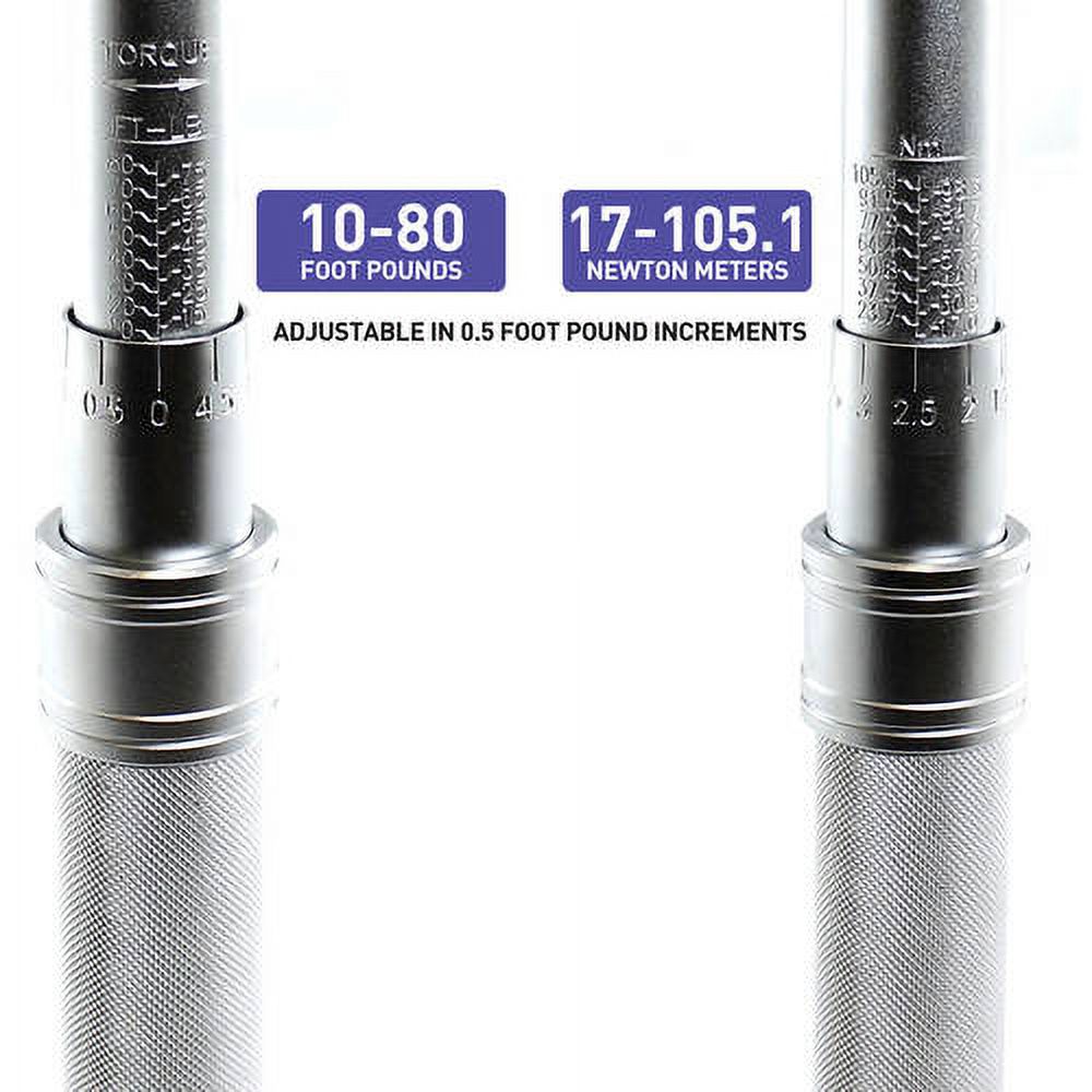 Capri Tools 31201 10-80 Foot Pound Industrial Torque Wrench, 3/8", Matte Chrome