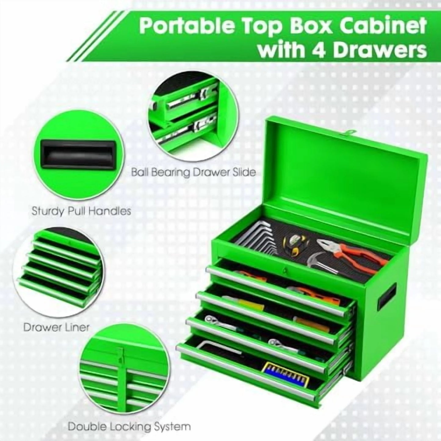 5-Drawer Rolling Tool Chest - 2-in-1 Lockable Tool Box with Wheels, Sliding Drawers & Detachable Top - Garage & Workshop Storage Cabinet, Green