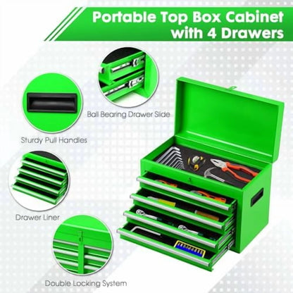 5-Drawer Rolling Tool Chest - 2-in-1 Lockable Tool Box with Wheels, Sliding Drawers & Detachable Top - Garage & Workshop Storage Cabinet, Green