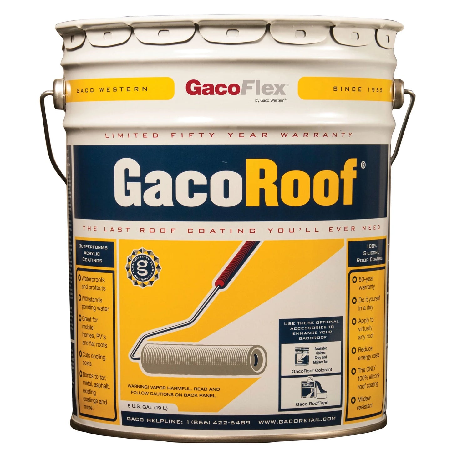 Heng's HGR1600-5 GacoRoof Silicone Base Coat - Off-White, 5 Gallon