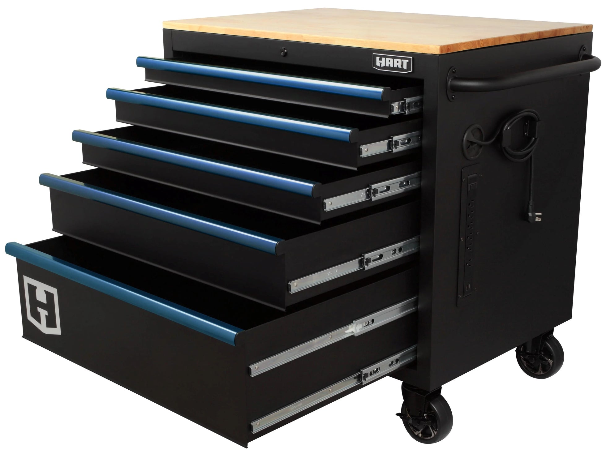 Hart 36-In W x 24-In D 5-Drawer Mobile Tool Chest Workbench W/Wood Top, Garage Use