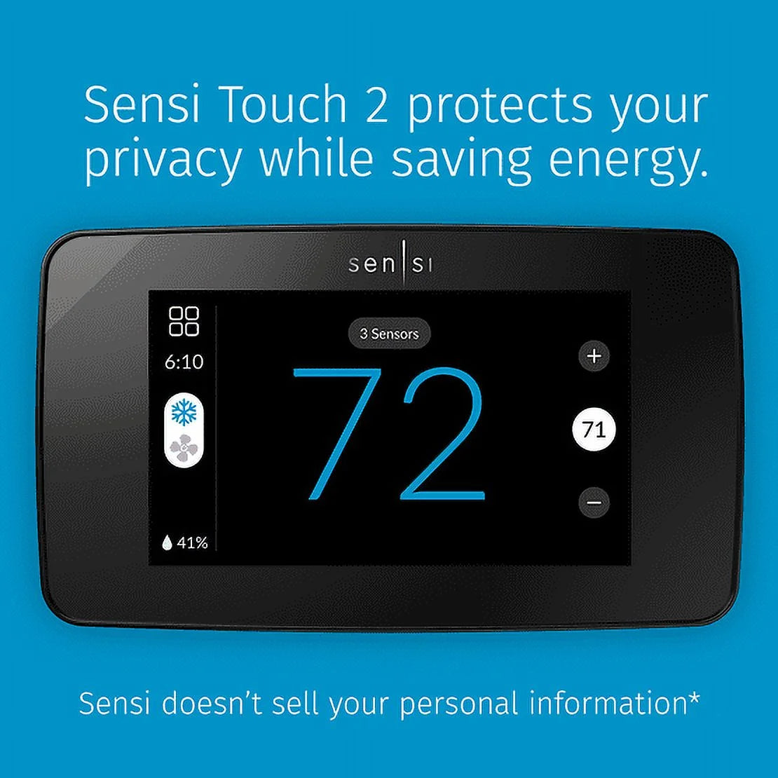 Sensi Touch 2 Smart Programmable Wi-Fi Thermostat, C-Wire Required-Black