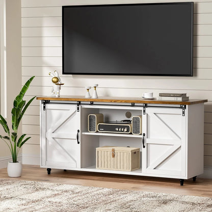 Catrimown Farmhouse Coffee Bar Cabinet, 58'' Kitchen Buffet Sideboard Storage Cabinet with Adjustable Shelves, White