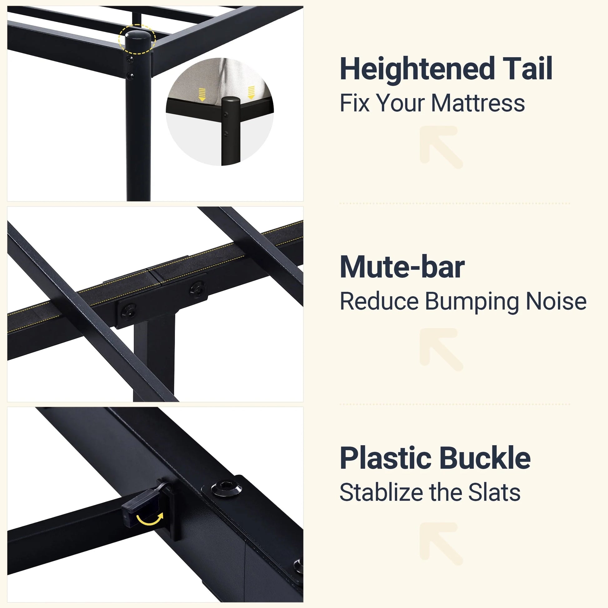 Allewie Black Queen Size Modern Metal Platform Bed Frame with Vintage Headboard and 12'' Under-bed Storage