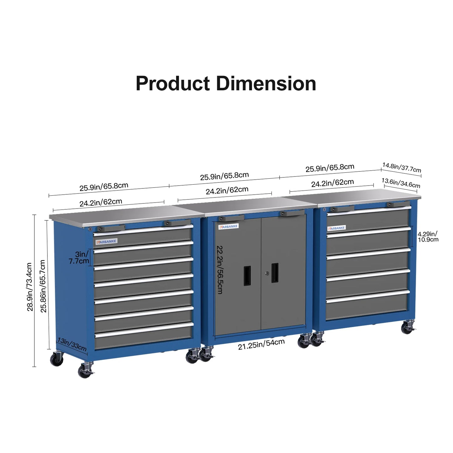 LARBANKE 5 Drawer Rolling Tool Chest, Metal Tool Cabinet with Wheels, Drawers with Padding, Can Be Combined