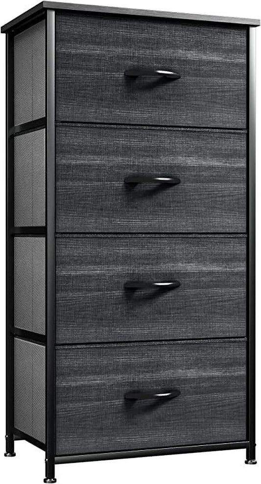 YINTATECH 4 Drawers Dresser Shelf Organizer Bedroom Bedside Storage Tower Black Grey