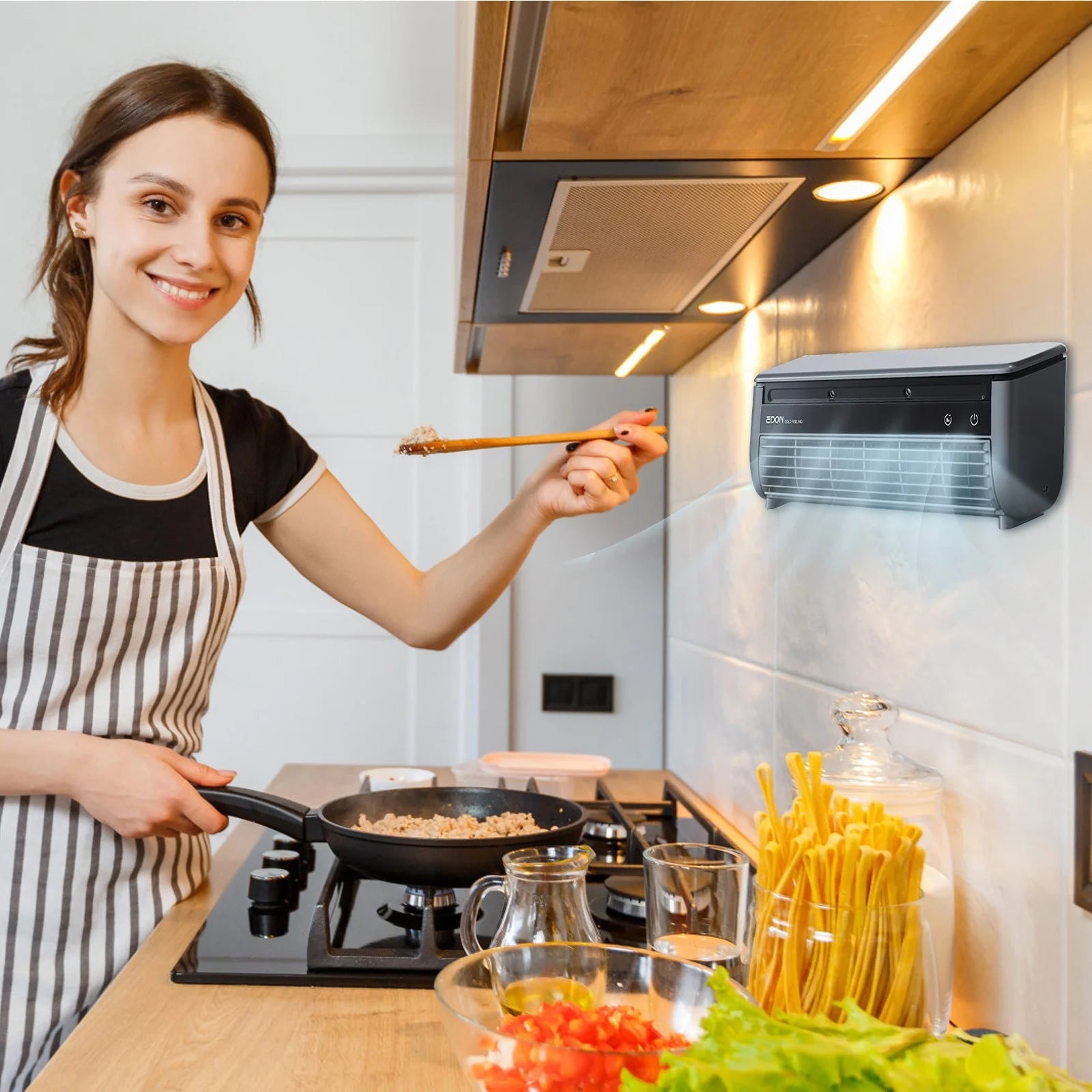 Gnwei 2025 Cordless Wall-Mounted AC Fan - No-Drill Installation Kitchen Air Cooler, 3-Speed 10s Instant Cooling, 50dB Ultra-Quiet Operation & Smart App Control