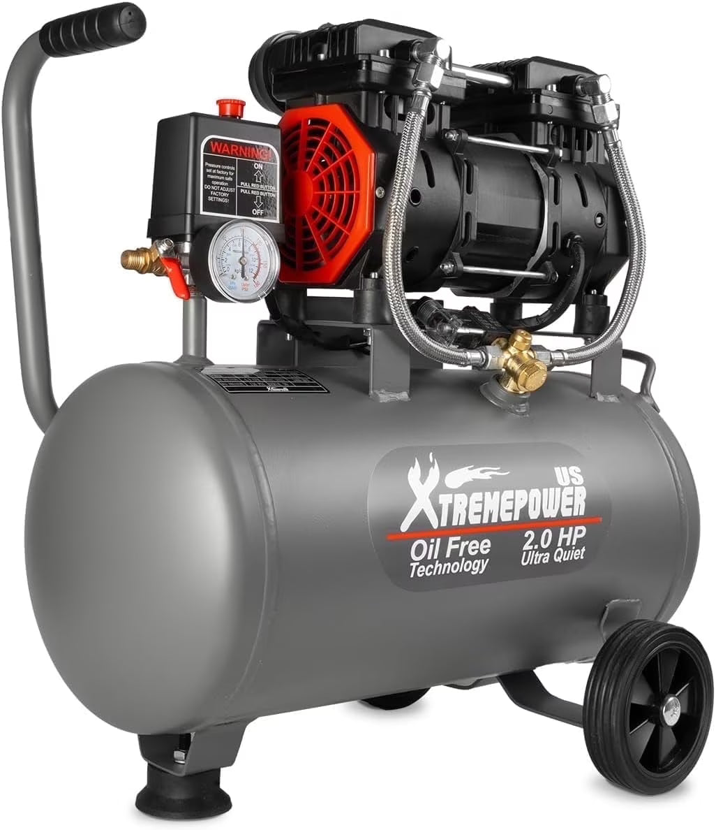 XtremepowerUS 10 Gallon Ultra Quiet Portable Air Compressor, 3.5HP, 125 PSI, Oil-Lubricated, 120V