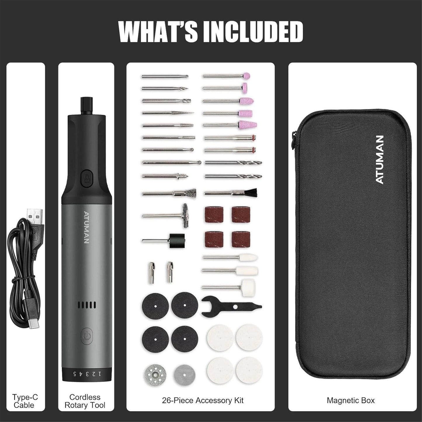Cordless Rotary Tool Kit, 7.2V, 5 Speeds, with 42 Accessories, Sanding, Polishing, Etching, Engraving, DIY Crafts
