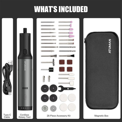 Cordless Rotary Tool Kit, 7.2V, 5 Speeds, with 42 Accessories, Sanding, Polishing, Etching, Engraving, DIY Crafts