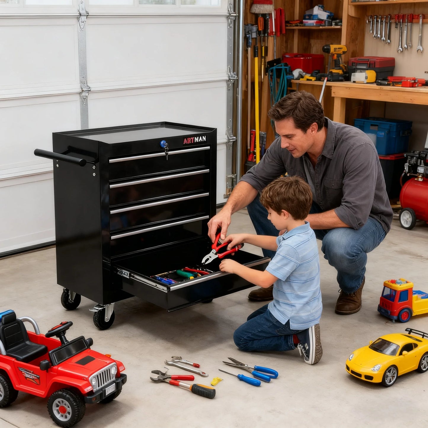 ARTMAN 5 Drawer Rolling Tool Chest, Tool Storage Cabinet with Wheels and Drawers for Garage Warehouse