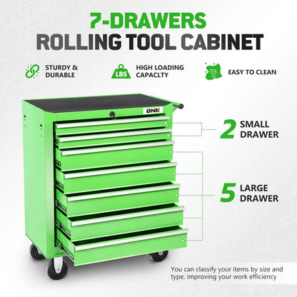 DNA Motoring TOOLS-00399 7 Drawers Garage Warehouse Workshop Rolling Tool Cabinet Chest With Top Antiskip Mat+Swivel Casters