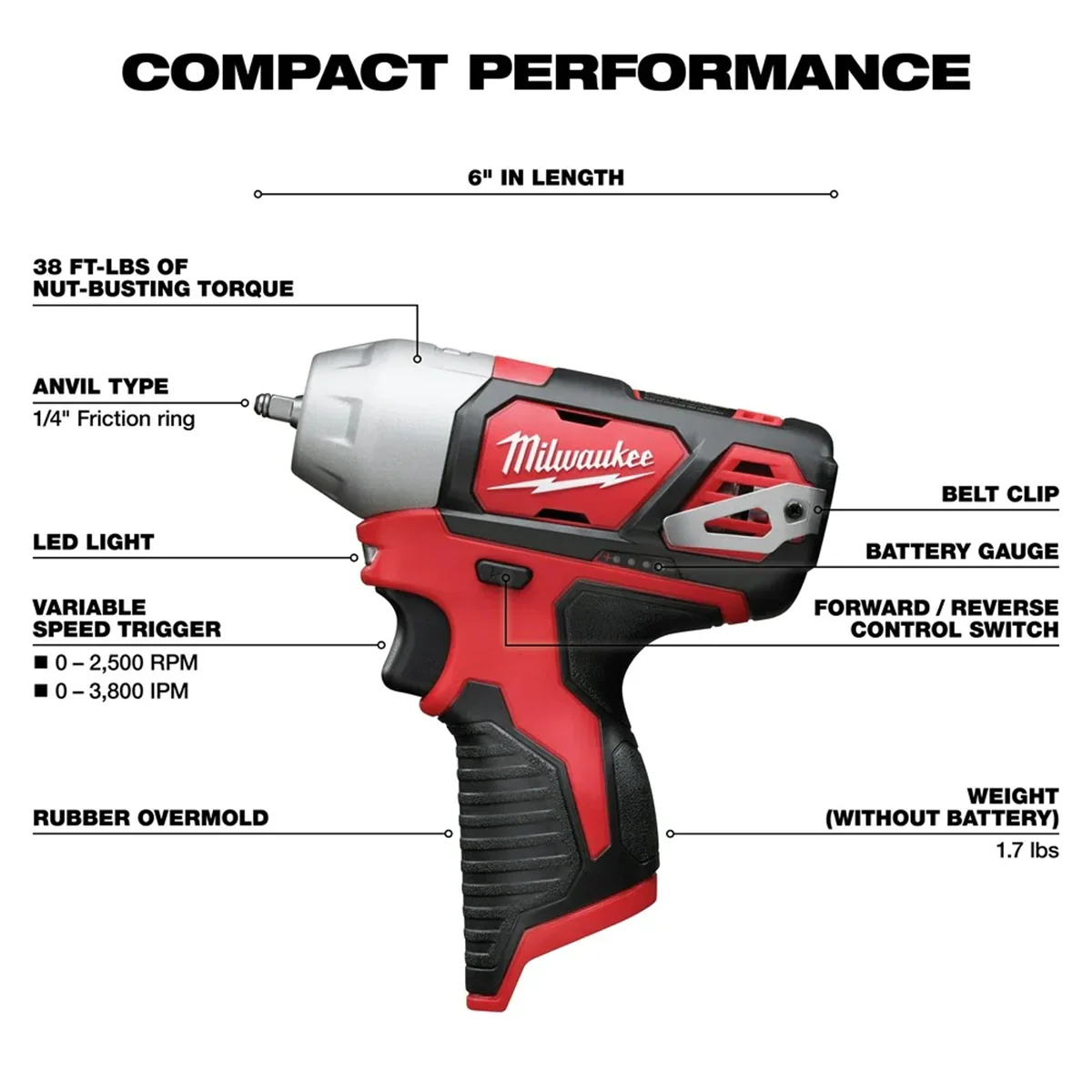 Milwaukee 2461-20 M12 1/4" Impact Wrench (Tool Only)