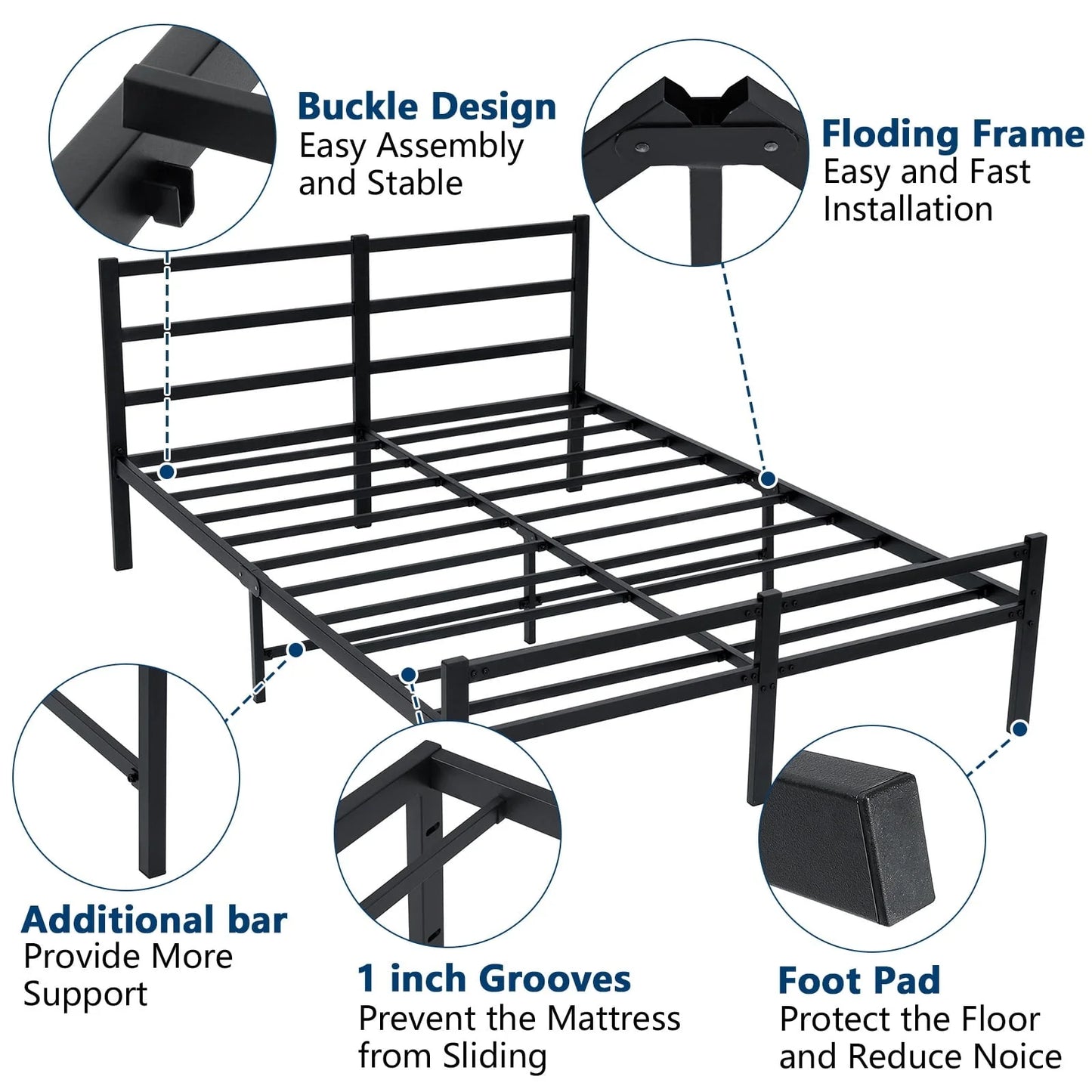 Lusimo King Bed Frame with Headboard and Footboard 14 Inch Sturdy Metal Platform King Size Bed Frame with Under Bed Storage Space Anti-Slip Noise-Free Mattress Foundation for Adult