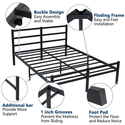 Lusimo King Bed Frame with Headboard and Footboard 14 Inch Sturdy Metal Platform King Size Bed Frame with Under Bed Storage Space Anti-Slip Noise-Free Mattress Foundation for Adult