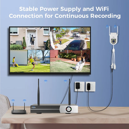 Hiseeu 3MP Wireless Outdoor Security System,4 CCTV PTZ Cameras with 2.4G WiFi,4K 16-Channel NVR,2-Way Audio, Color Night Vision, Human Detection,24/7 Surveillance-No HDD