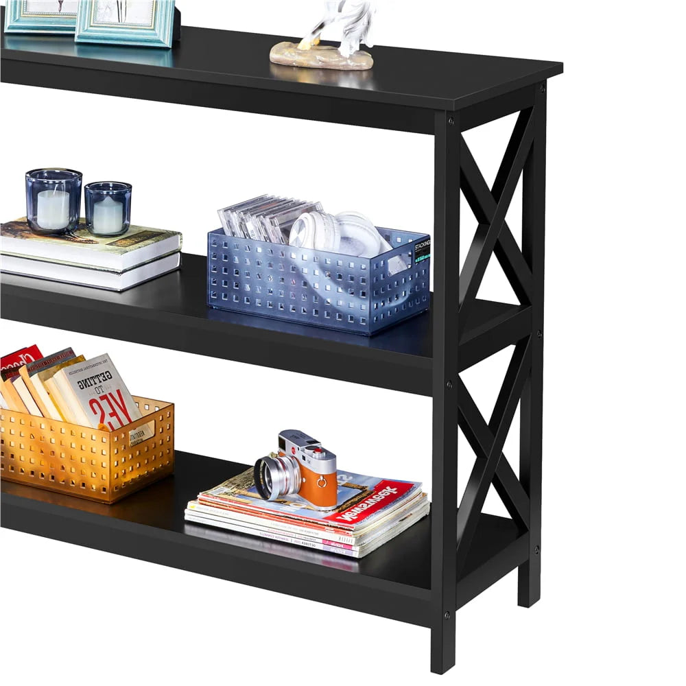 Easyfashion 3 Tier X-Design Console Table with Storage Shelves, Multiple Colors