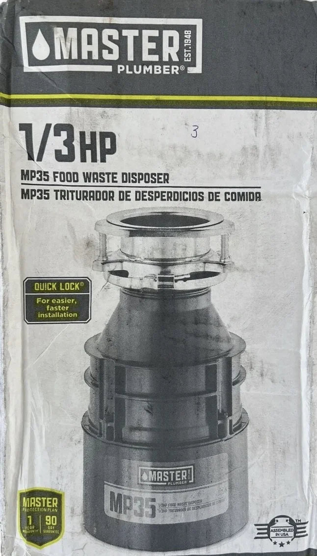 Master Plumber MP35 1/3 HP Kitchen Waste Disposer/Disposal - Quantity of 1