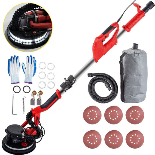 VEVOR Electric Drywall Sander 850W Variable Speed 800-1750 RPM Foldable Sheetrock Sander with Telescope Handle LED Strip Light Vacuum Bag Wall Sander for Professional Use
