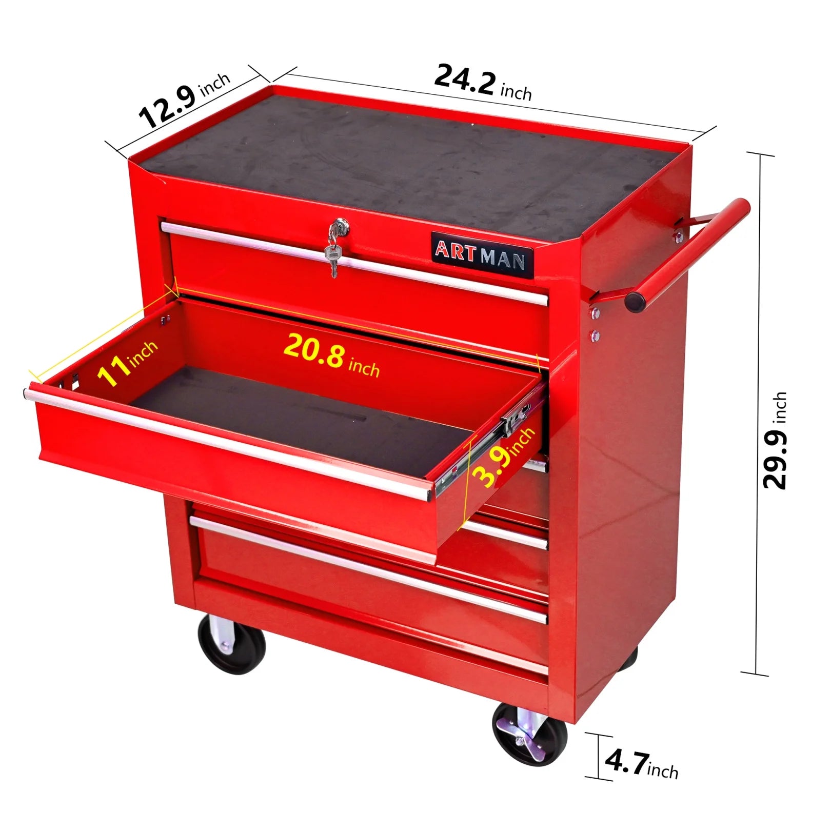 5-Drawer Rolling Tool Chest, Metal Tool Storage Organizer Cart with Locking System and Wheels, Multifunctional Mechanic Tool Cart for Garage, Warehouse, Workshop, Repair Shop, Red