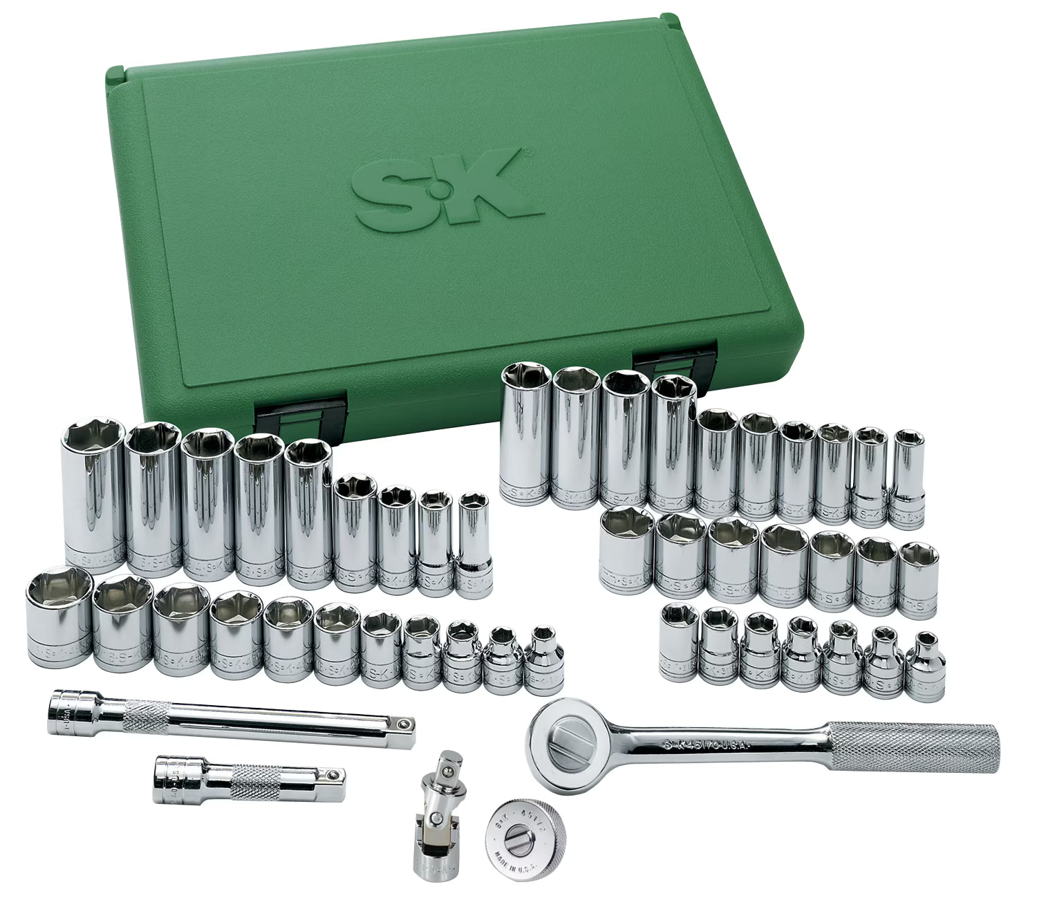 SK 94549 Fractional Socket Set - 3/8-In. Drive 6 Point Metric Tools, 49-Piece Plastic Socket Case. SuperKrome Finish Fractional Handtools