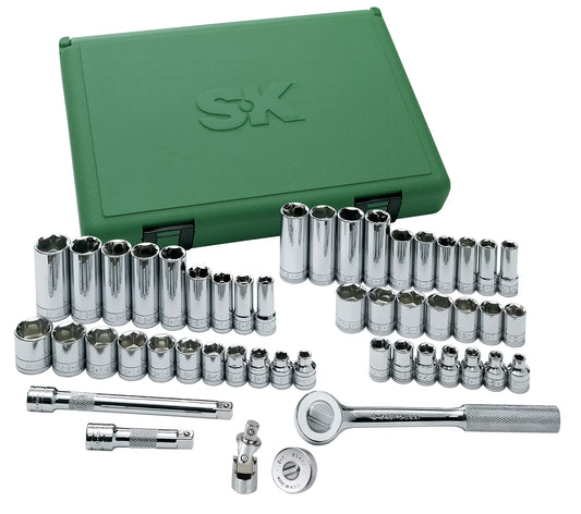 SK 94549 Fractional Socket Set - 3/8-In. Drive 6 Point Metric Tools, 49-Piece Plastic Socket Case. SuperKrome Finish Fractional Handtools