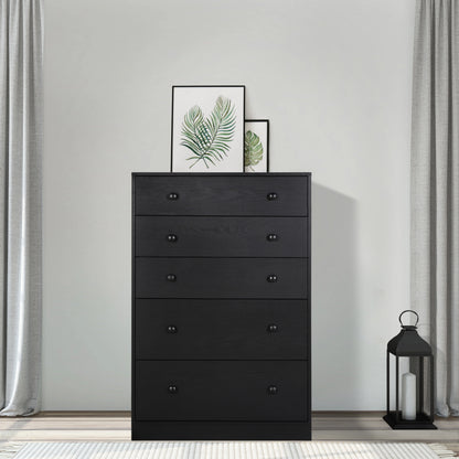 VEIKOUS 5-Drawer Dresser Chest of Oversized Natutal Wood Dresser Cabinet for Storage, Black