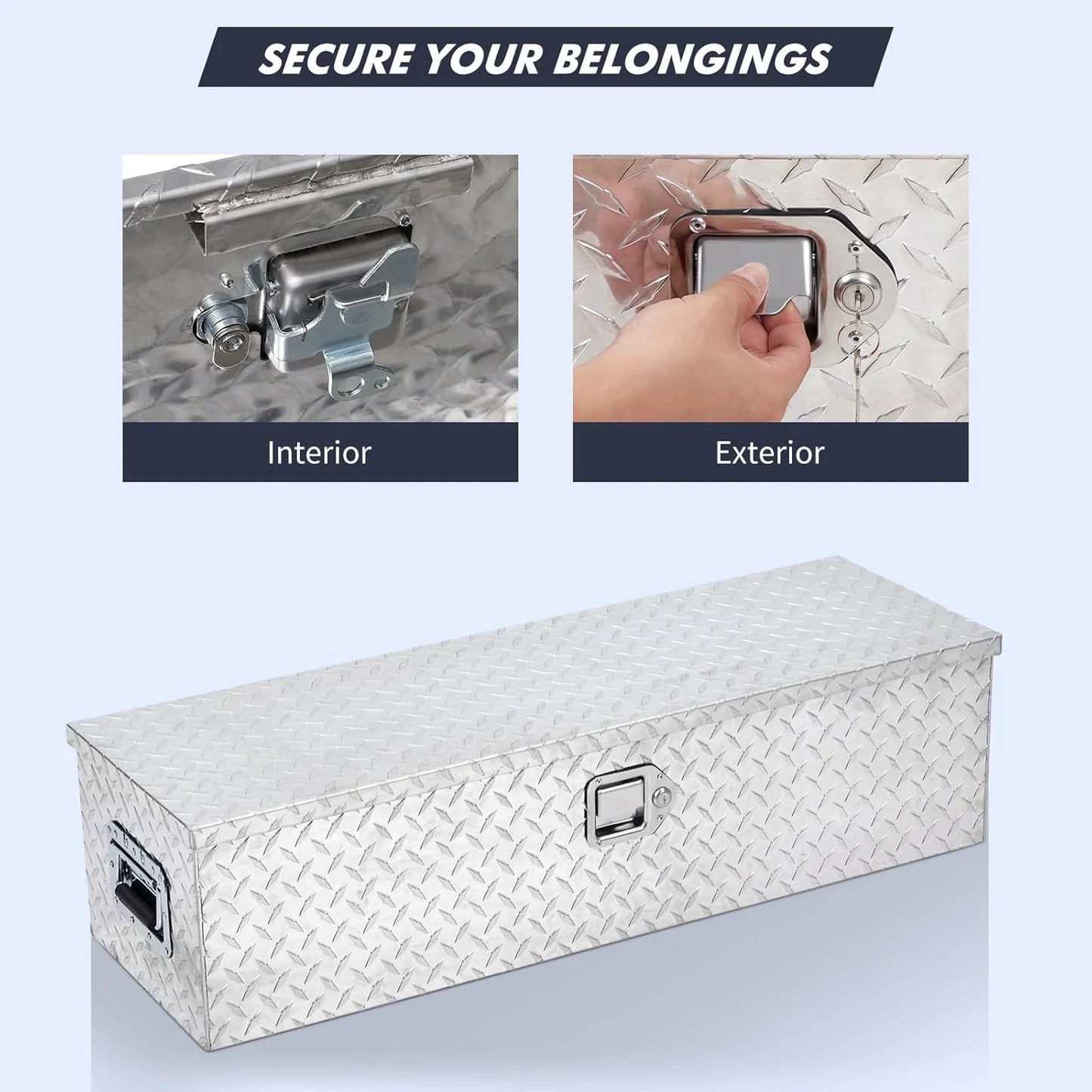 Mescukay 48" Aluminum Truck Tool Box for Pickup Truck Bed RV Toolbox, Heavy Duty Tool Storage Box, Waterproof Storage Organizer Chest with Handle and Lock, 48"x15"x15"
