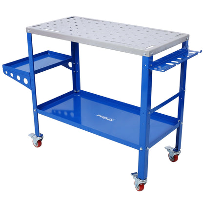 Heavy-Duty 36" x 18" Steel Welding Table 1200lbs Load Capacity Portable Workbench on Wheels with Braking Casters 82 5/8" Fixture Holes & Tool Slots Built-in Tool Tray