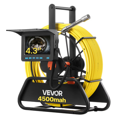 VEVOR Sewer Camera, 164 ft/50m, 4.3" Drain Inspection Camera, IP68 Waterproof Snake Plumbing Camera with Lights - 6 Adjustable LEDs, 4500mAh Battery & 16GB Card for Sewer Line Duct Pipes