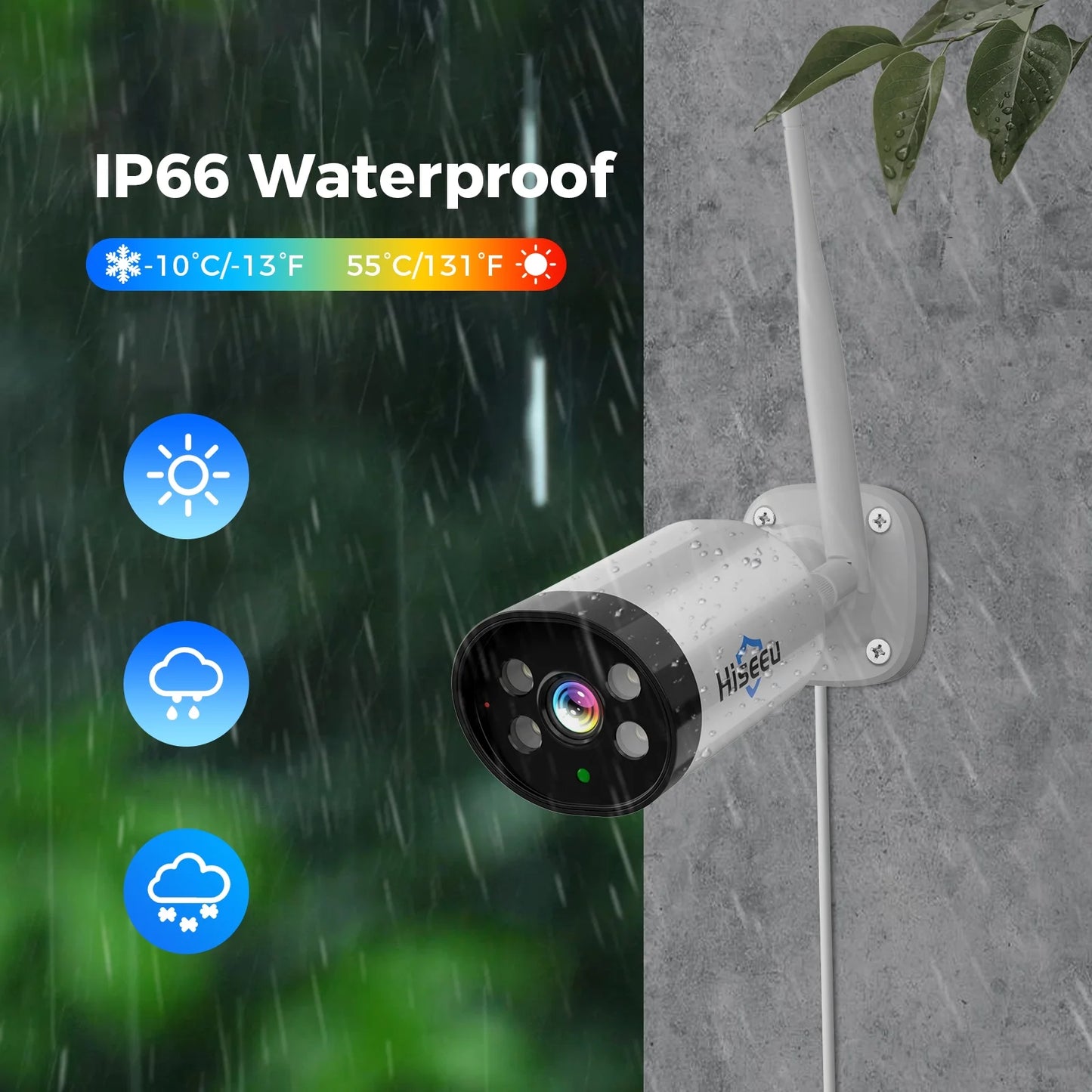 Hiseeu 3MP Wireless Wi-Fi Security Camera System, Color Night Vision, Motion Detection,2- Way Audio,IP66 Waterproof, for Indoor Outdoor, No HDD